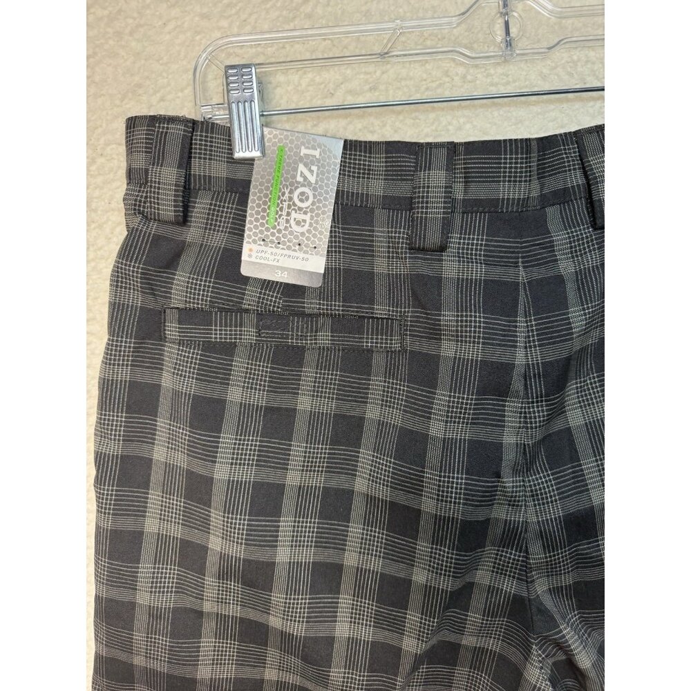 IZOD X-treme Function XFG Cool FX UPF 50 Black Plaid Golf‎ Shorts Mens 34 NWT